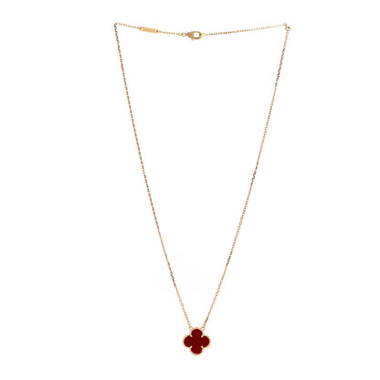 Van Cleef & Arpels 18K Yellow Gold Carnelian Vintage Alhambra Pendant Necklace 3 of 6