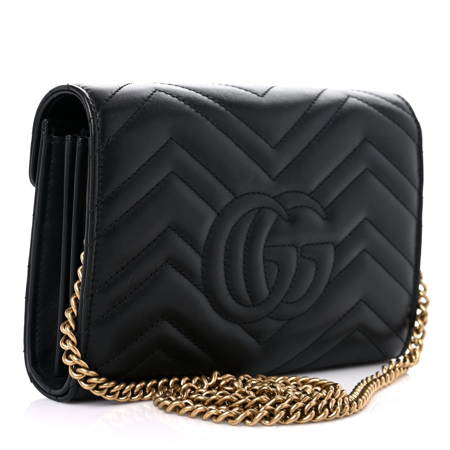 Gucci Calfskin Matelasse GG Marmont Chain Wallet Black 3 of 9
