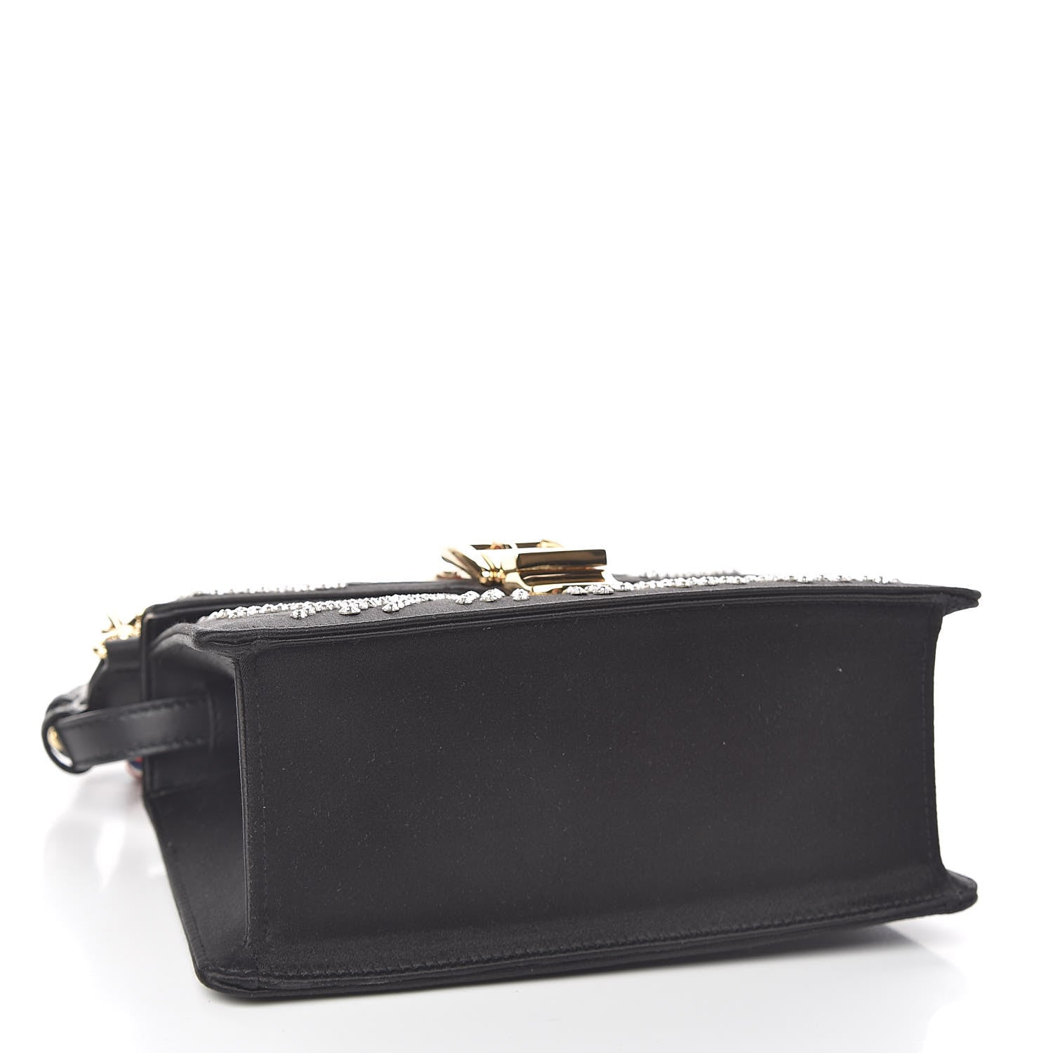 Gucci Satin Crystal Mini Sylvie Top Handle Bag Black 5 of 12