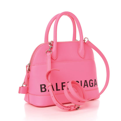 Balenciaga Signature Grained Calfskin Logo S Ville Top Handle Bag Acid Pink Black 3 of 13