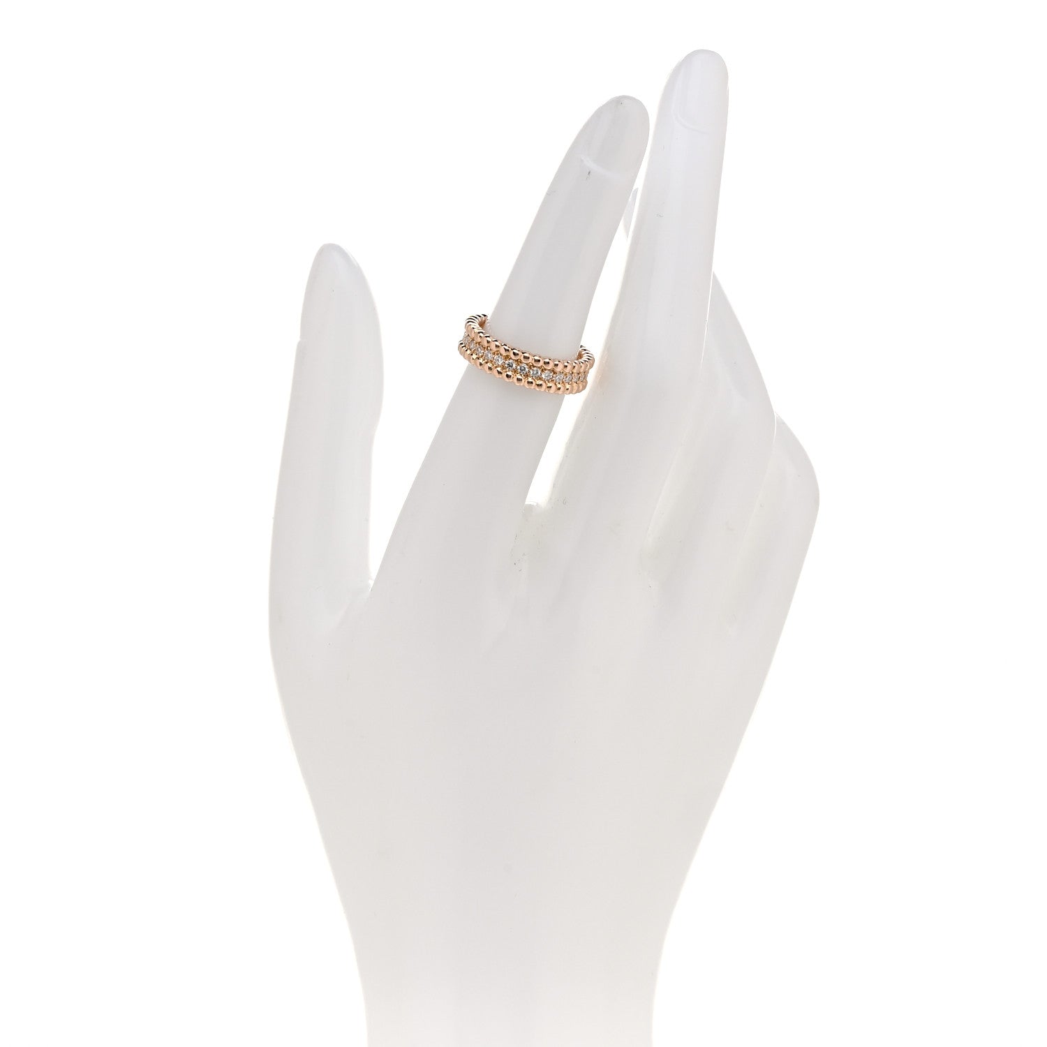 Van Cleef & Arpels 18K Rose Gold Diamond Perlee 1 Row Ring 50 5.25 2 of 5