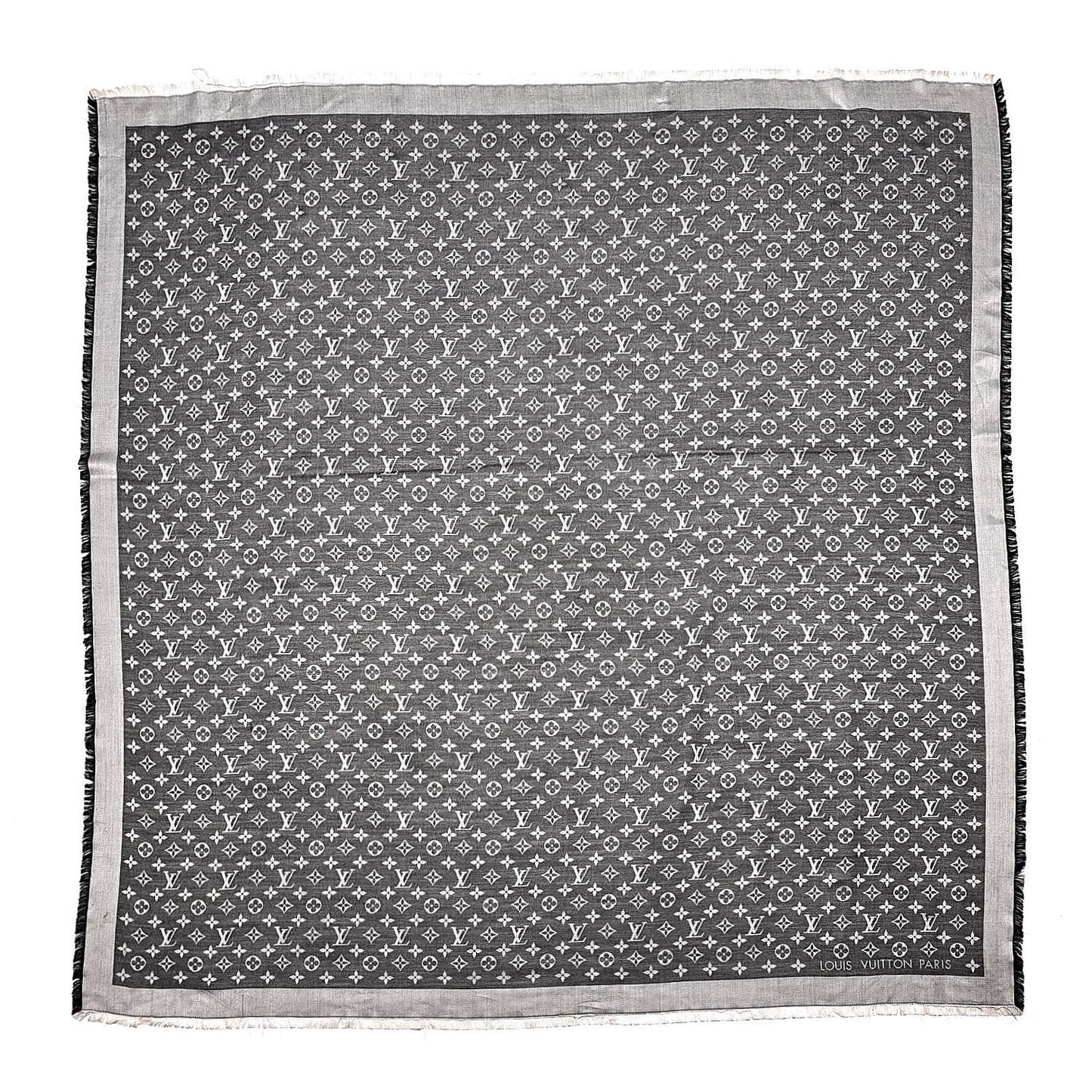 Wool Silk Monogram Denim Shawl Black