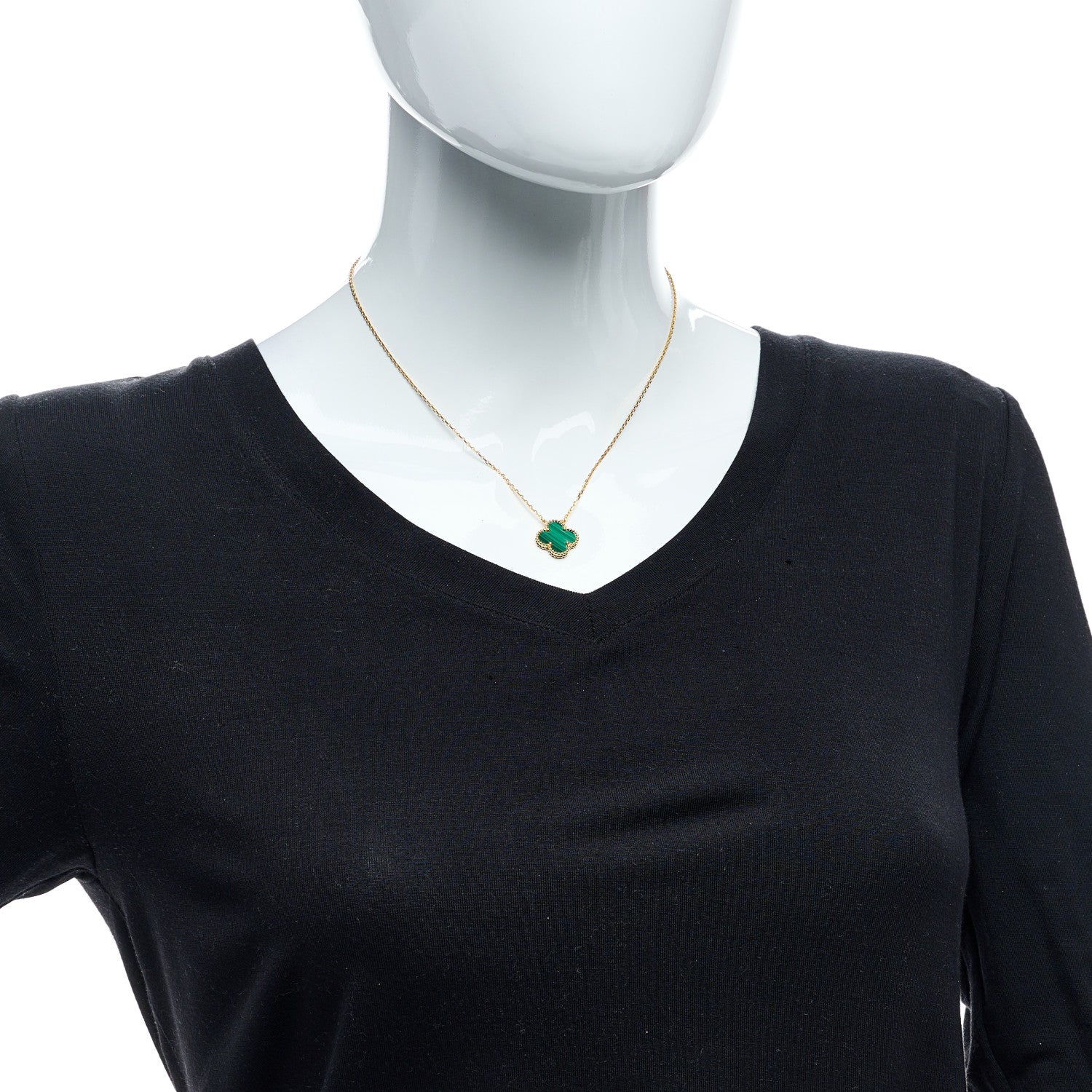 Van Cleef & Arpels 18K Yellow Gold Malachite Vintage Alhambra Pendant Necklace 2 of 4
