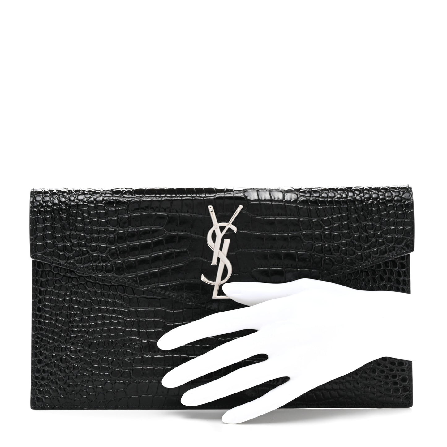 Calfskin Crocodile Embossed Uptown Monogram Pouch Black