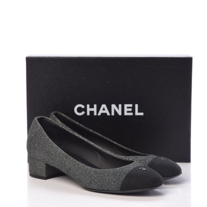 Chanel Metallic Mesh Quilted CC Cap Toe Pumps 38.5 Black Silver 12 of 12