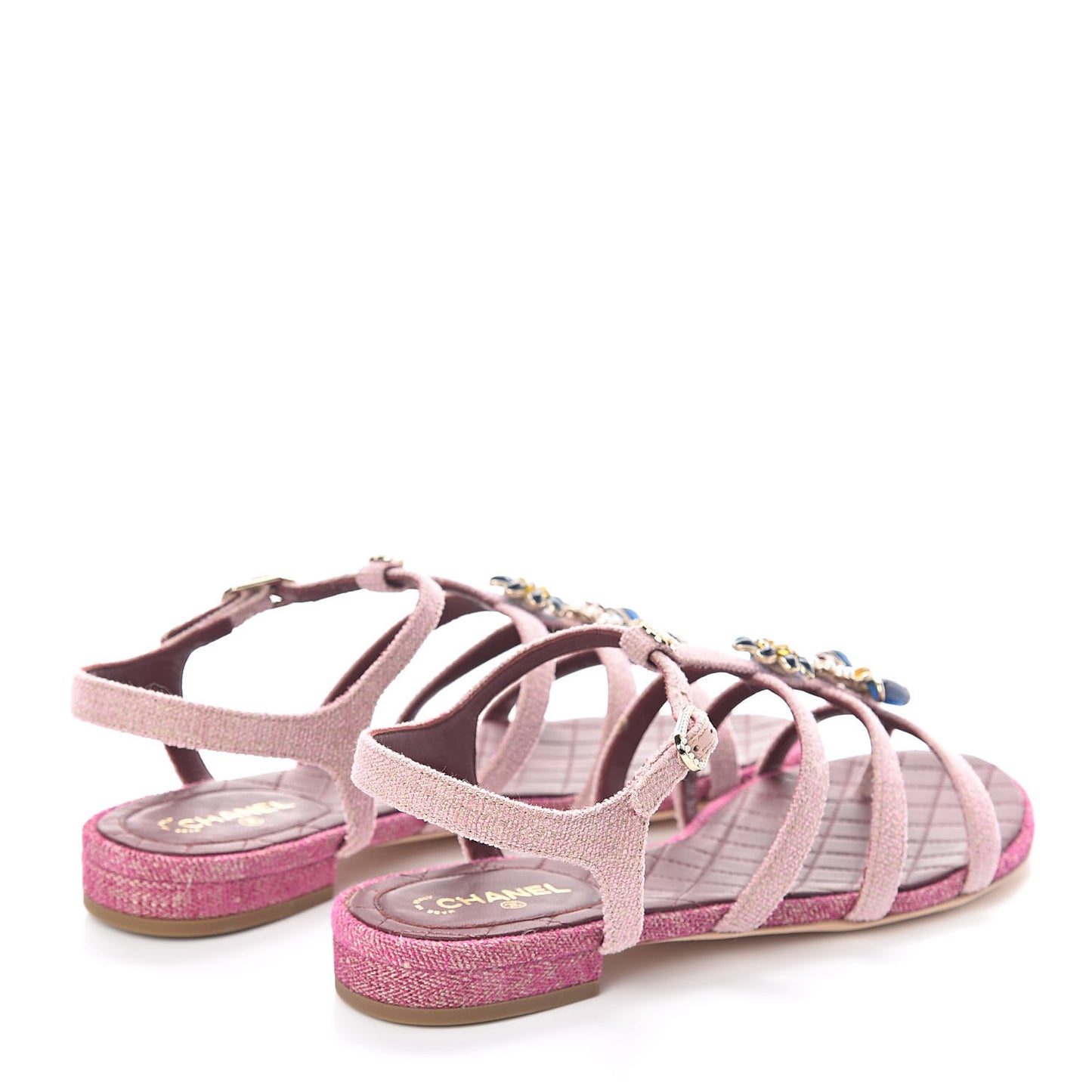 Fabric Embellished Sandals 39 Pink