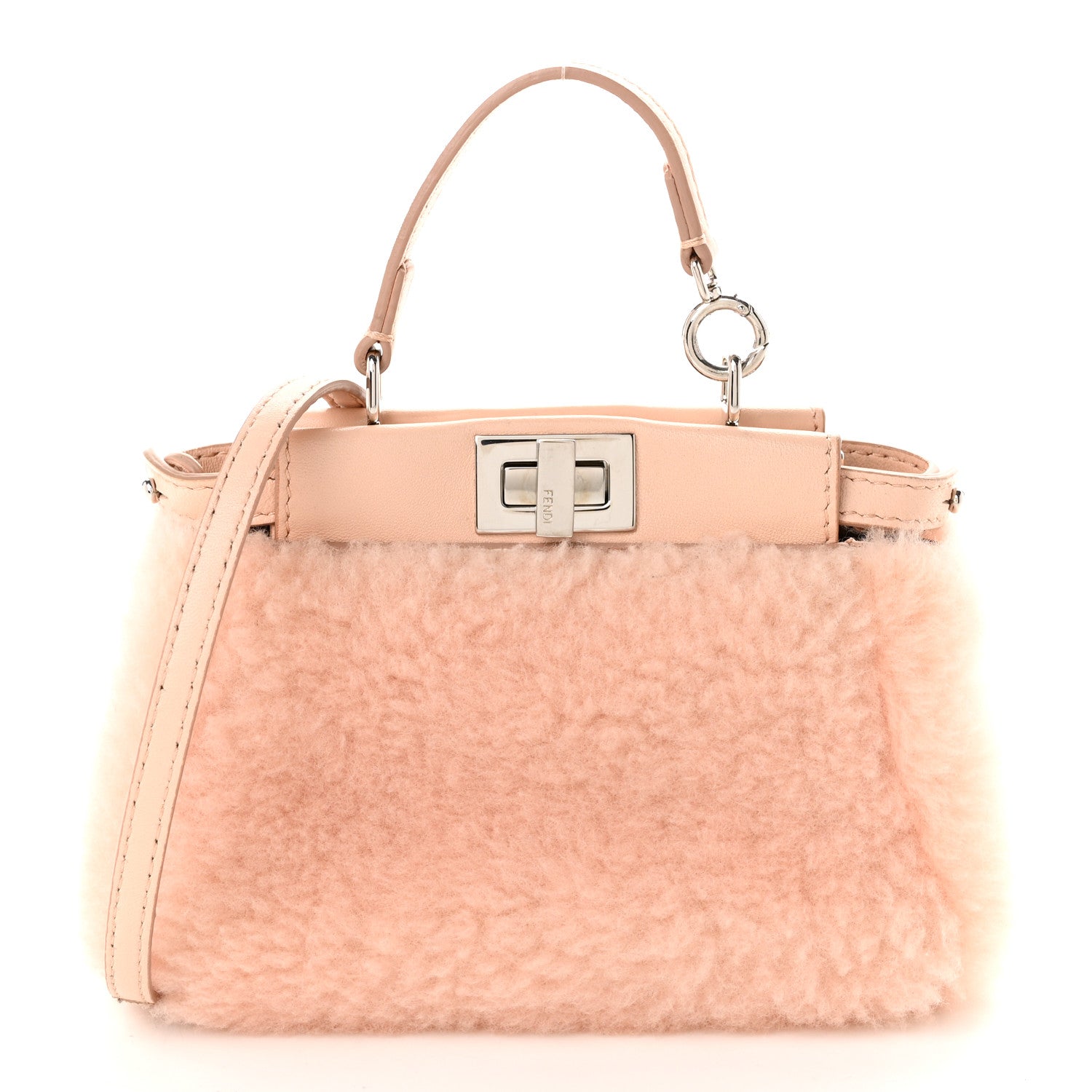 Fendi Shearling Nappa Mini Peekaboo Iconic Satchel Light Rose 1 of 9
