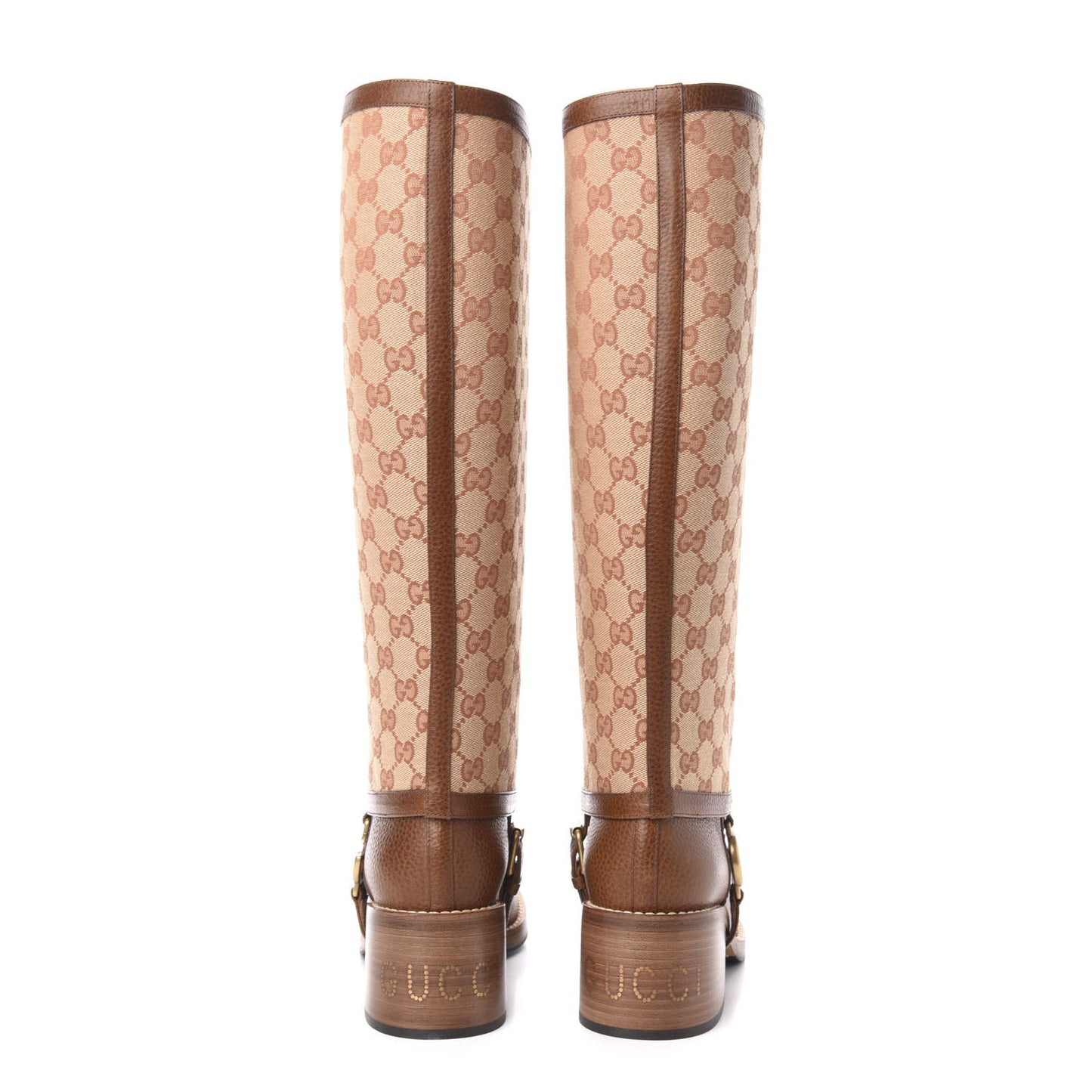 GG Monogram Calfskin Lola Tall Boots 39.5 Beige Ruggine Cuir