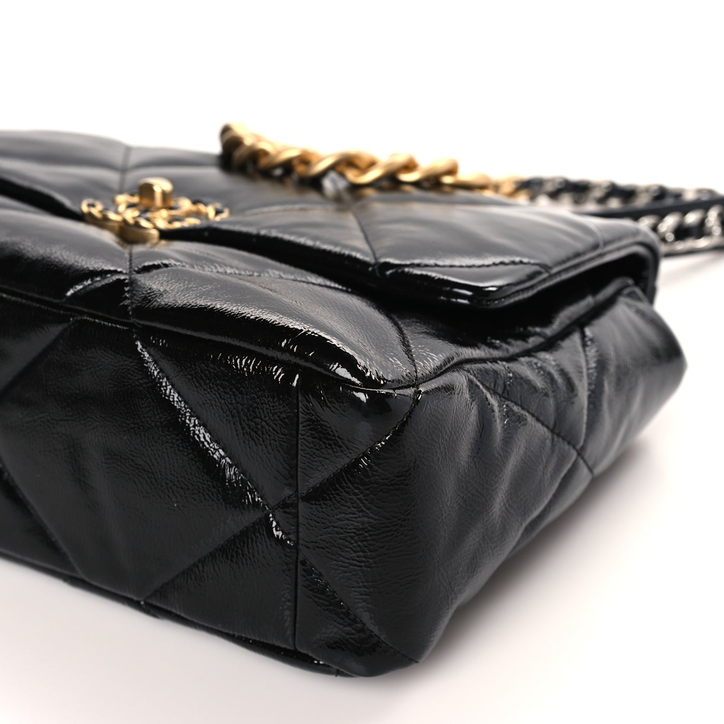 Shiny Crumpled Calfskin Quilted Large Chanel 19 Flap Black