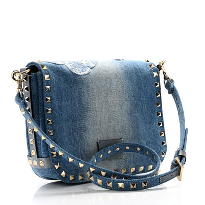 Valentino Garavani Denim Butterfly Embroidered Rockstud Shoulder Flap Messenger Bag Light Denim 3 of 9