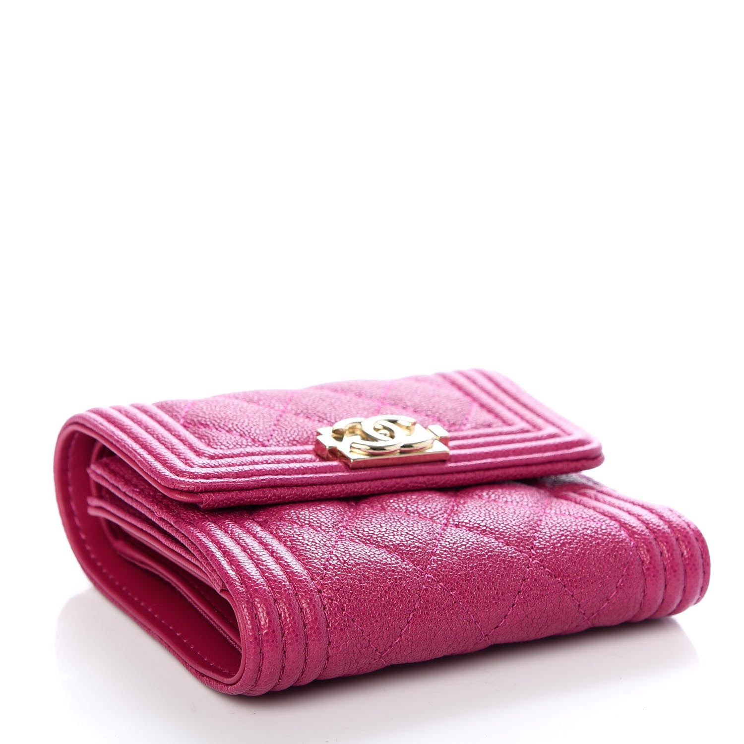 Chanel Caviar Quilted Compact Boy Wallet Dark Pink 4 of 8