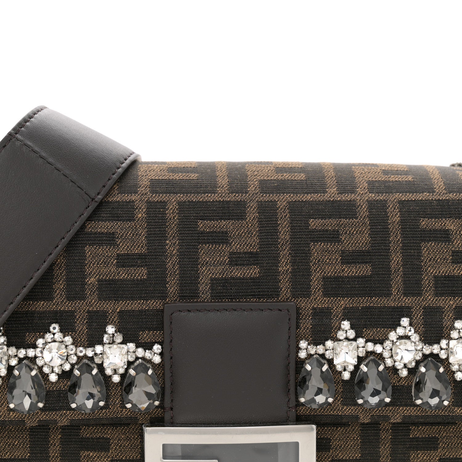 Fendi Fabric Jacquard FF 1974 Crystal Embellished Baguette Tobacco Moro Multicolor 8 of 10