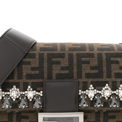 Fendi Fabric Jacquard FF 1974 Crystal Embellished Baguette Tobacco Moro Multicolor 8 of 10