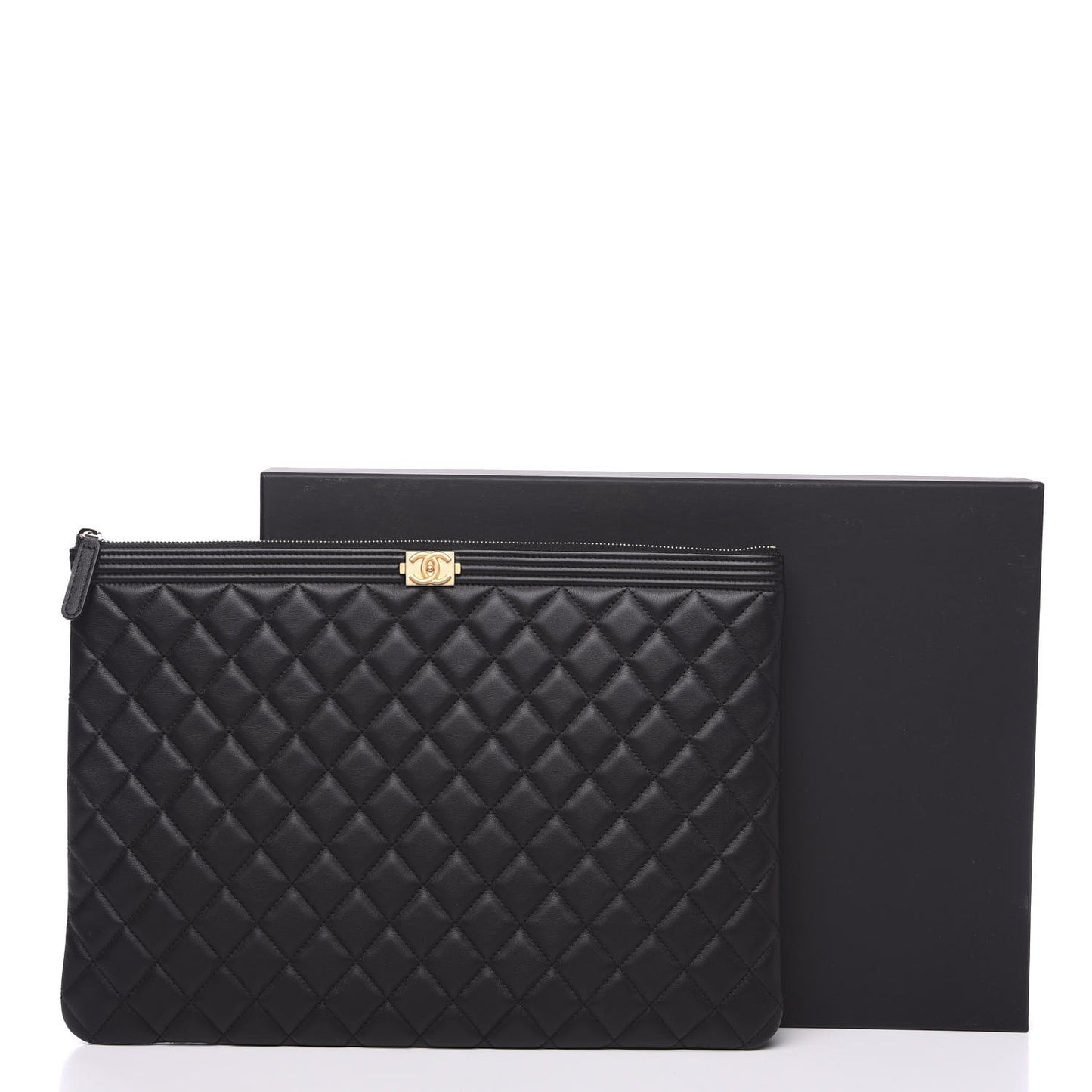 Lambskin Quilted Large Boy Cosmetic Case Black
