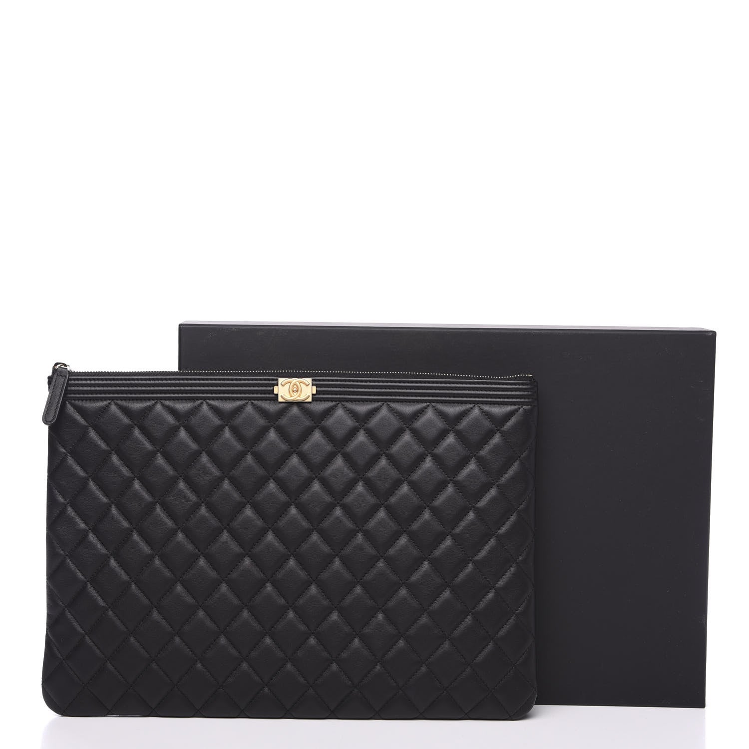 Chanel Lambskin Quilted Large Boy Cosmetic Case Black 8 of 8