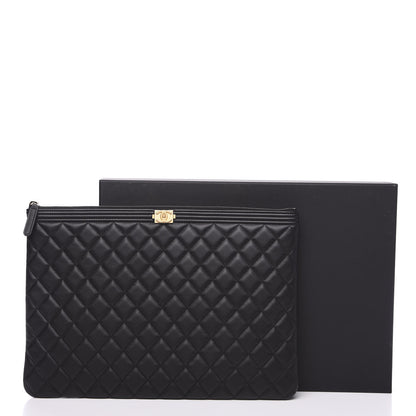 Chanel Lambskin Quilted Large Boy Cosmetic Case Black 8 of 8