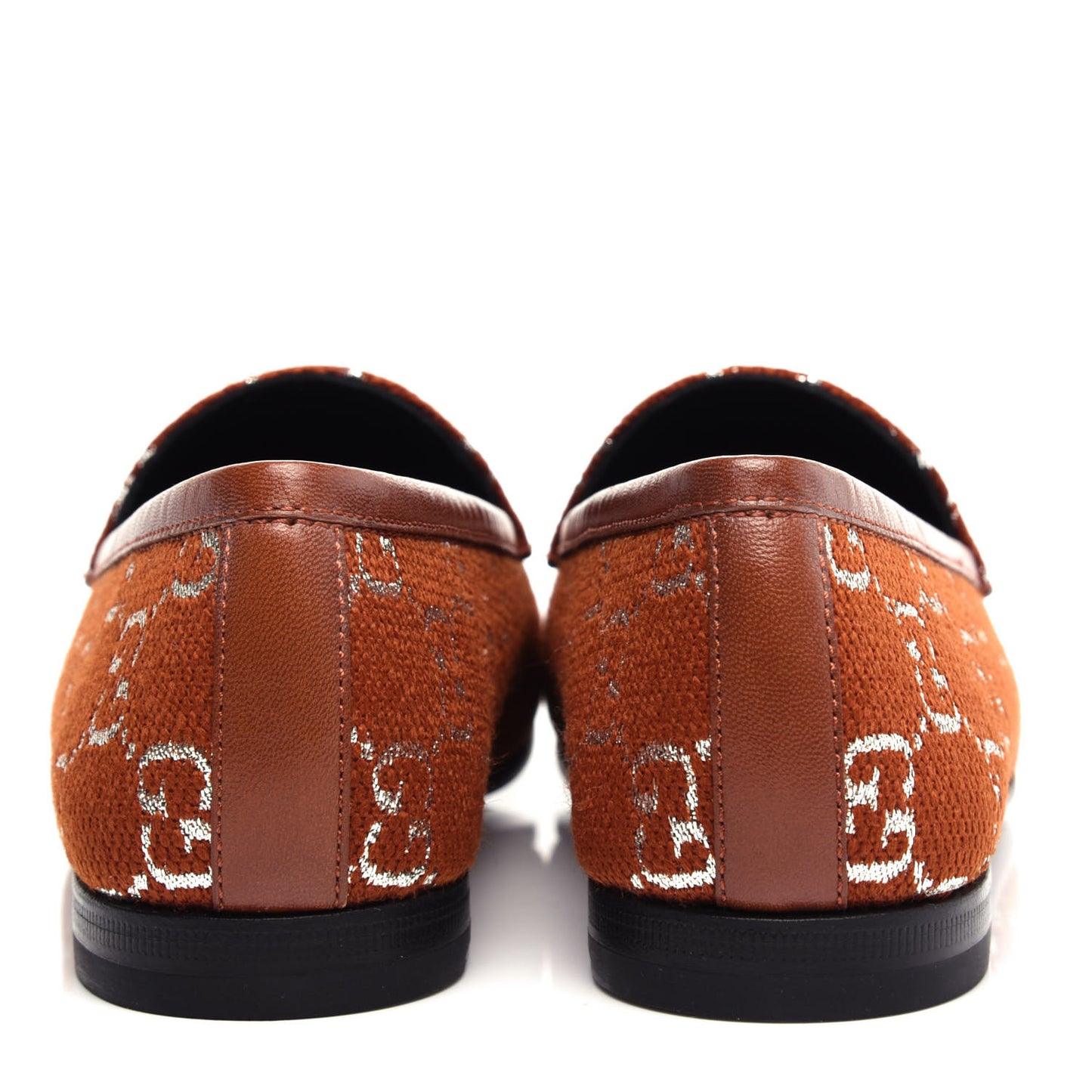 Canvas Lame GG Monogram Horsebit Womens Jordaan Loafers 36 Burnt Orange Silver