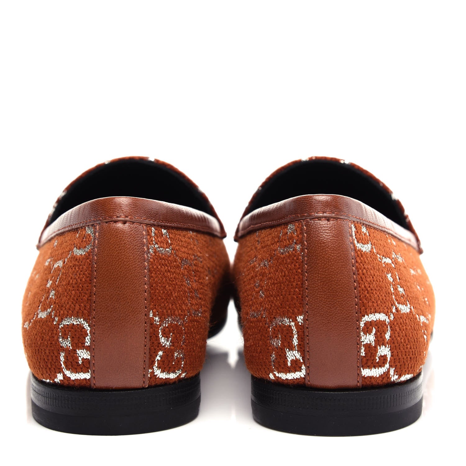 Gucci Canvas Lame GG Monogram Horsebit Womens Jordaan Loafers 36 Burnt Orange Silver 7 of 12