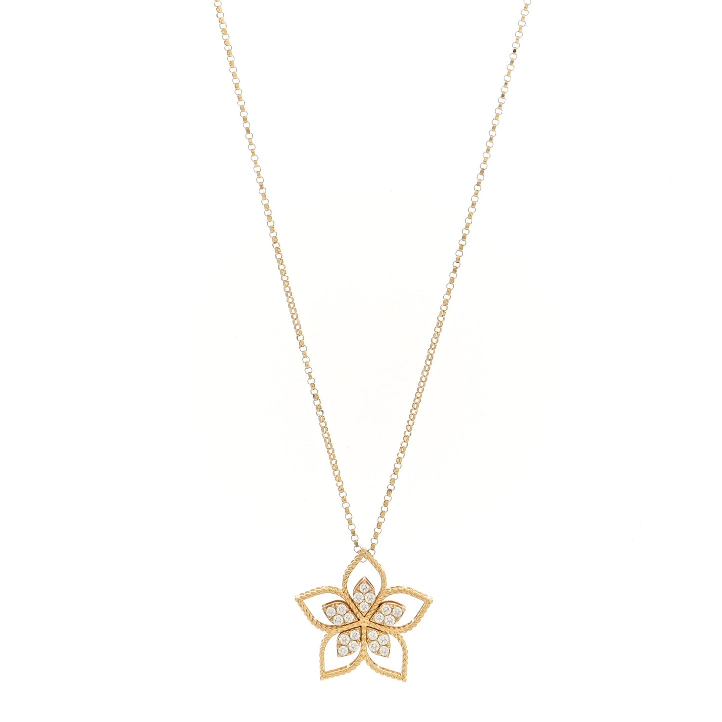 18K Yellow Gold Diamond Medium Vernazza Open Frame Flower Pendant Necklace
