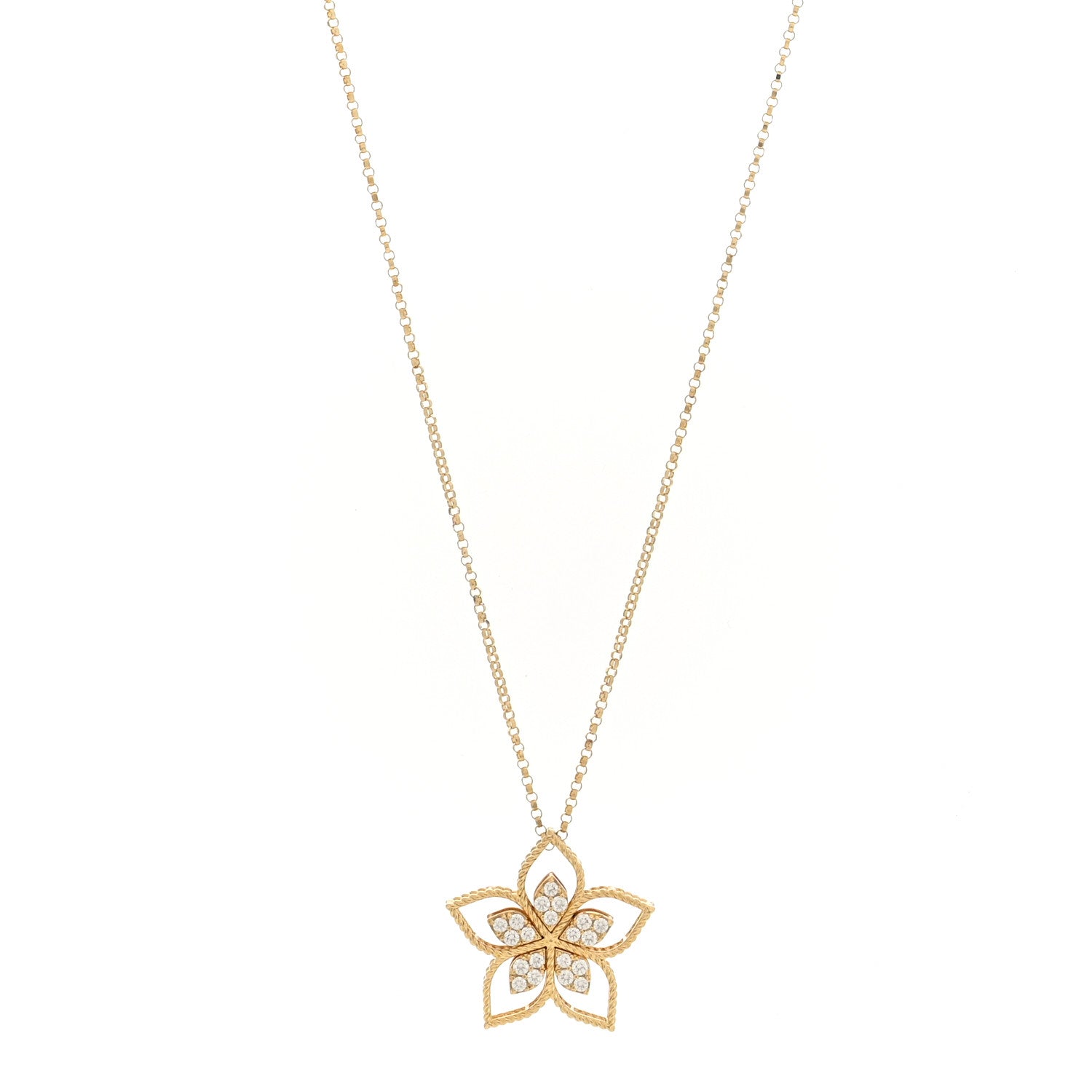 Roberto Coin 18K Yellow Gold Diamond Medium Vernazza Open Frame Flower Pendant Necklace 1 of 4