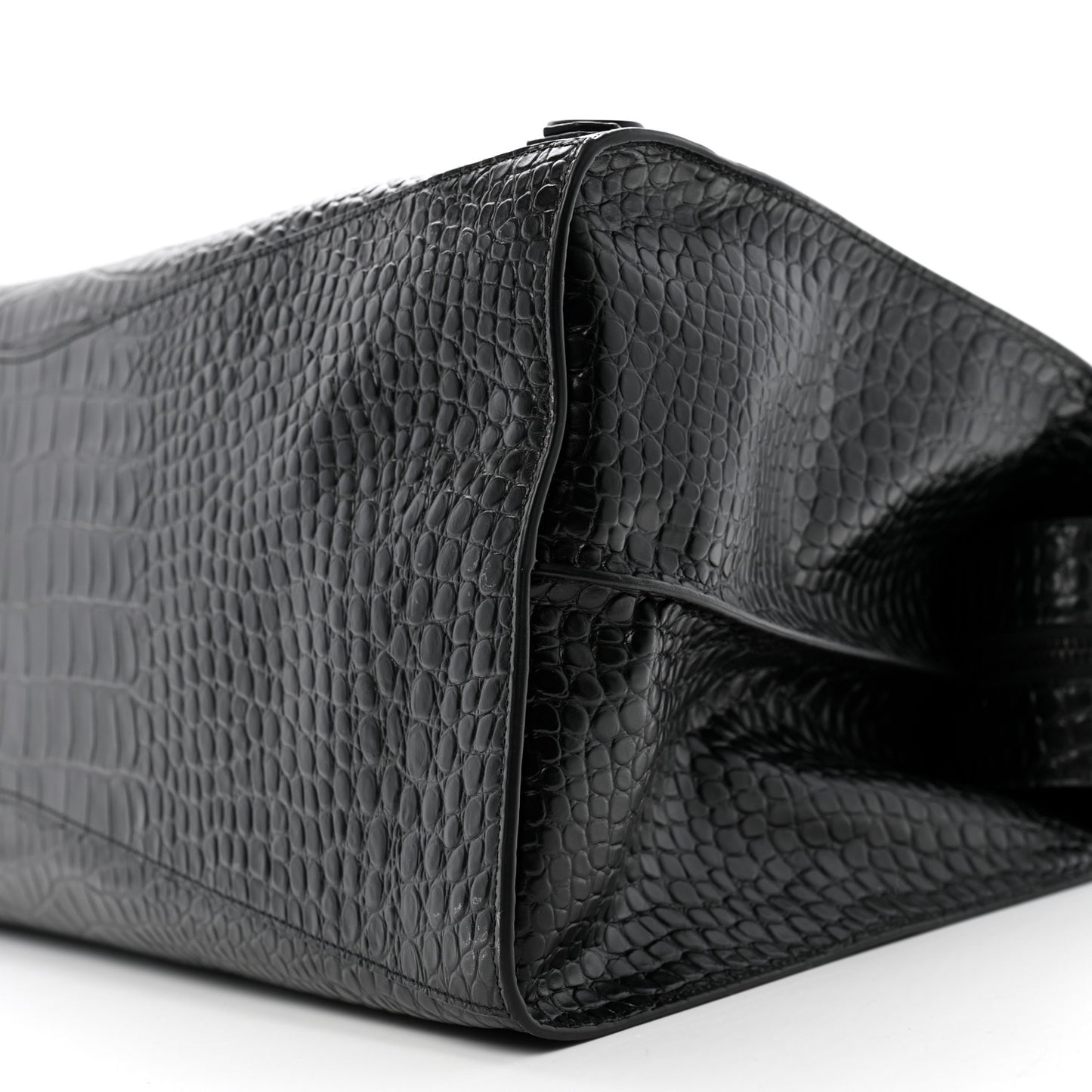 Semi Matte Calfskin Crocodile Embossed Neo Classic Black Hardware Large City Black