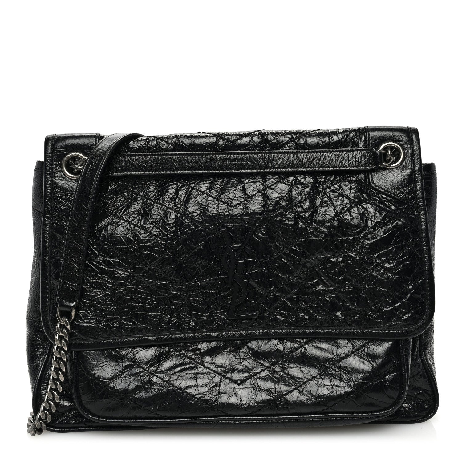 Saint Laurent Crinkled Calfskin Matelasse Monogram Large Niki Chain Satchel Black 1 of 9