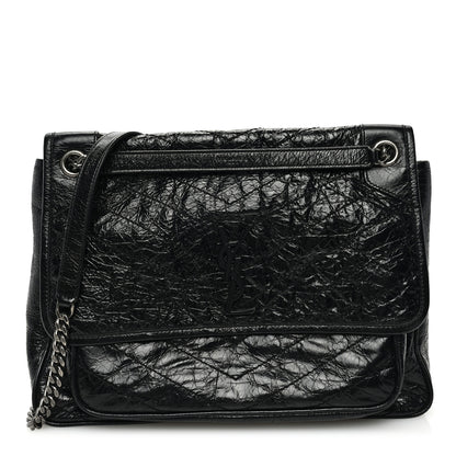 Saint Laurent Crinkled Calfskin Matelasse Monogram Large Niki Chain Satchel Black 1 of 9