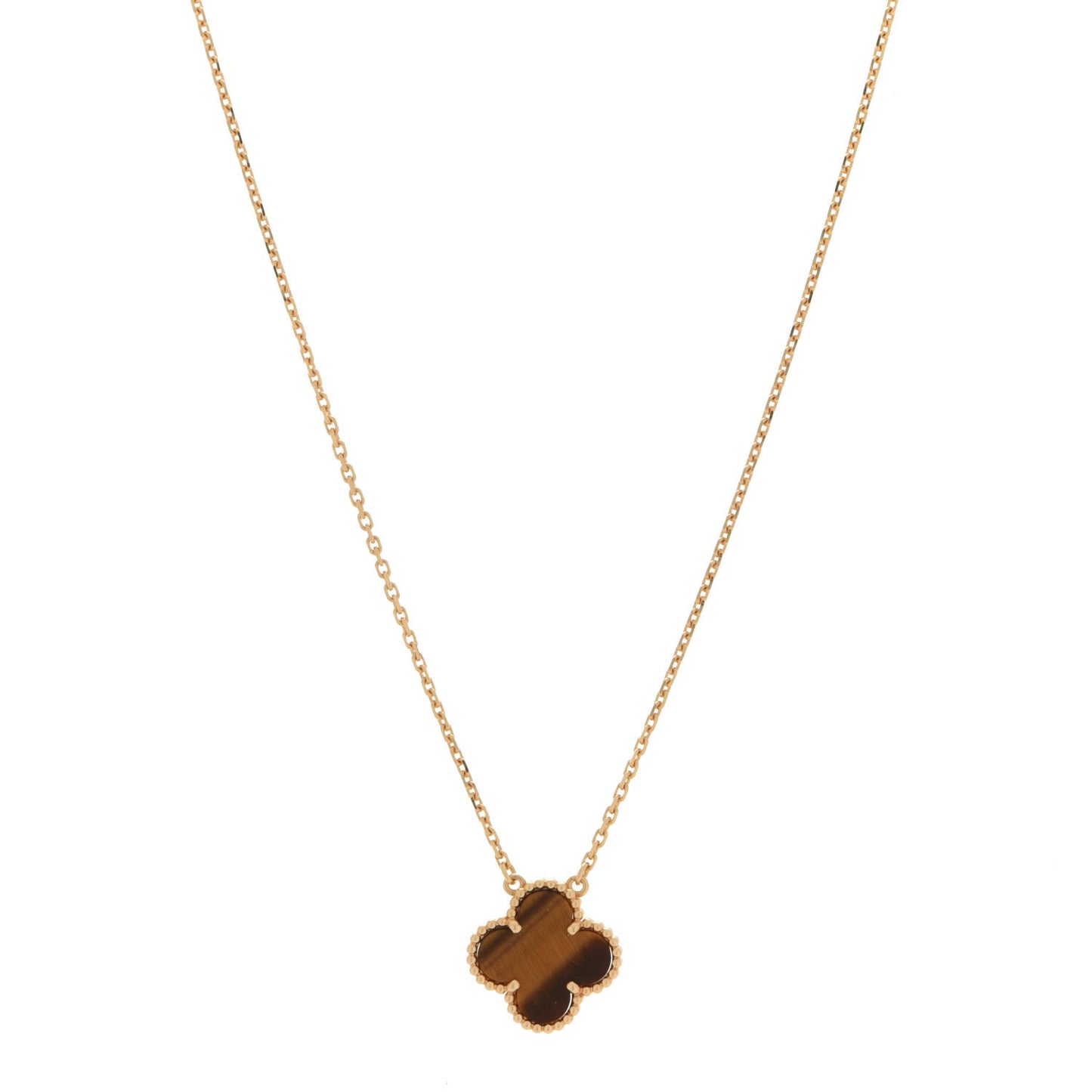18K Yellow Gold Tiger Eye Vintage Alhambra Pendant Necklace