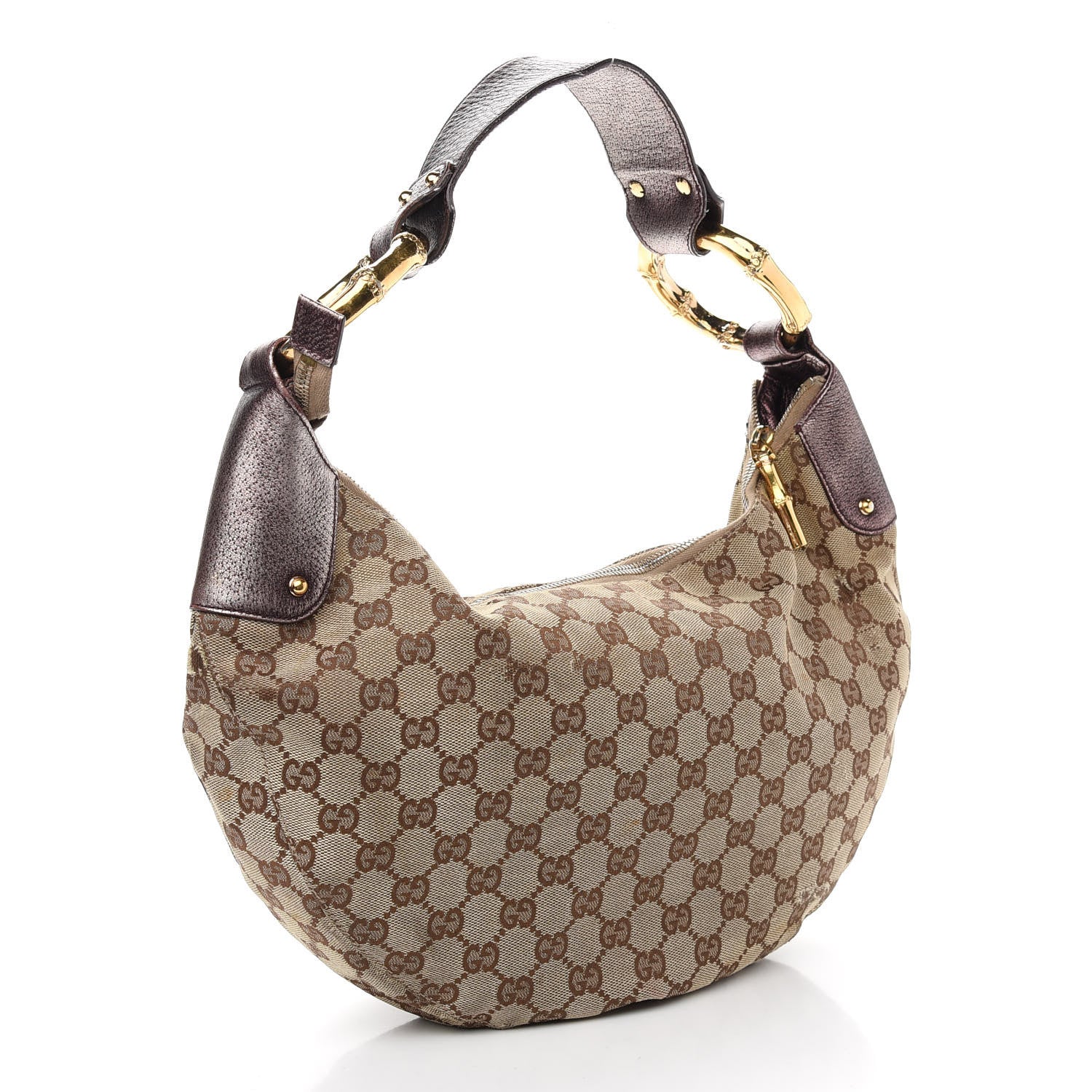 Gucci Monogram Bamboo Ring Hobo Aubergine 3 of 12