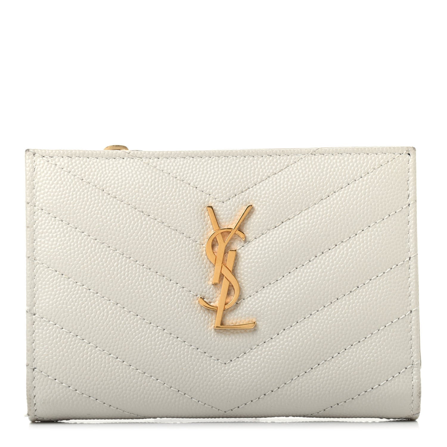 Saint Laurent Grain De Poudre Matelasse Chevron Monogram Zipped Two-Part Wallet Crema Soft 1 of 7
