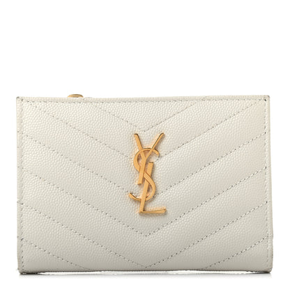 Saint Laurent Grain De Poudre Matelasse Chevron Monogram Zipped Two-Part Wallet Crema Soft 1 of 7