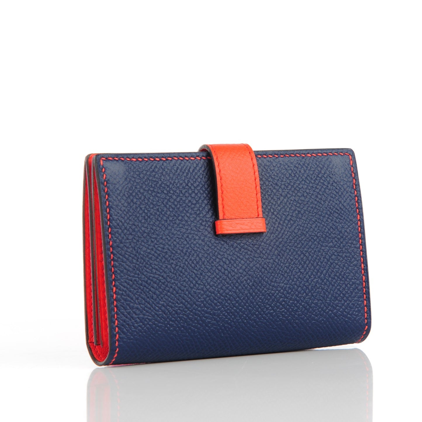 Epsom Bi Color Bearn Card Holder Wallet Bleu Saphir Orange Poppy
