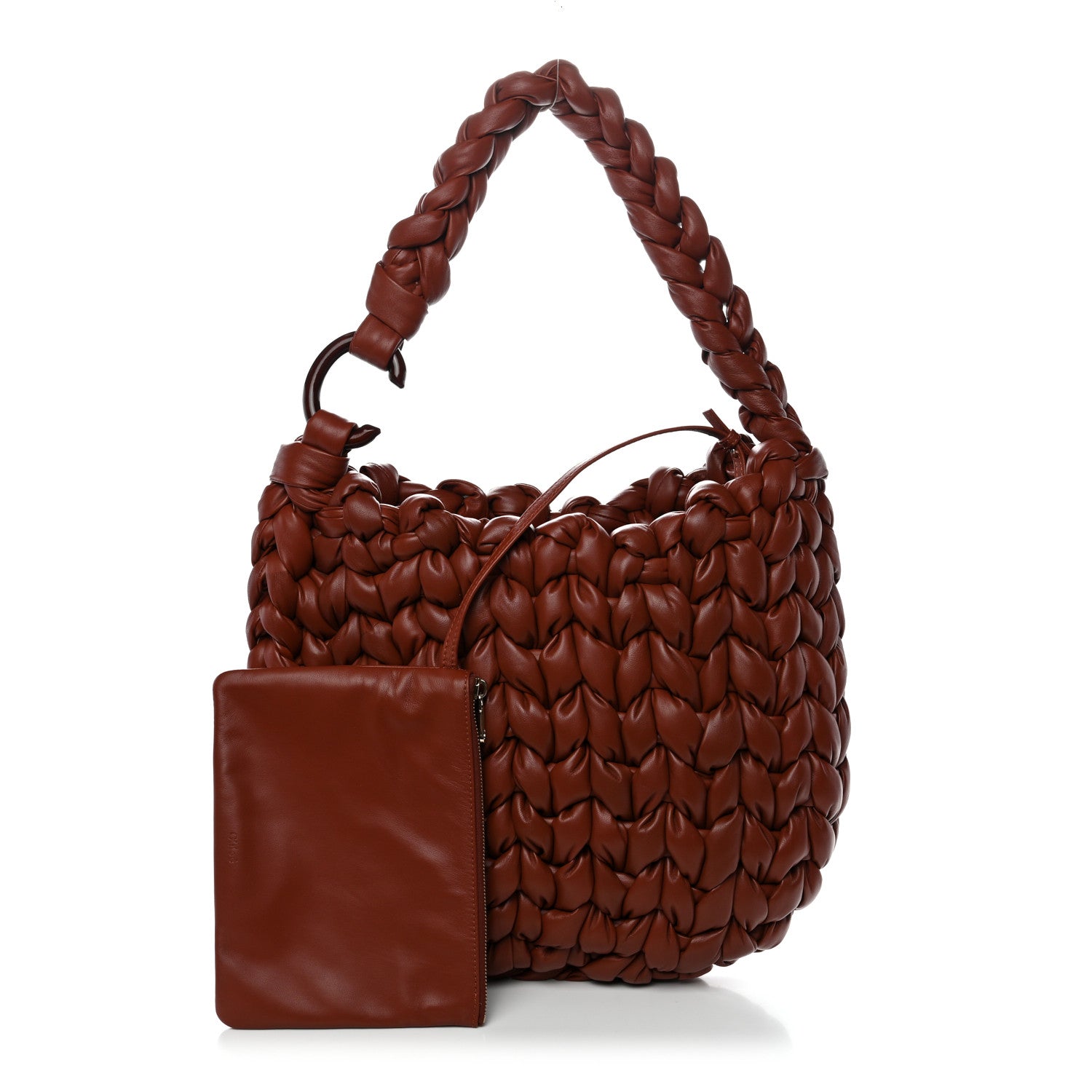 Chloe Lambskin Woven Wooden C Shoulder Bag Sepia Brown 1834729