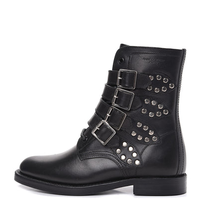 Saint Laurent Smooth Calfskin Studded Strap Rangers Boots 36.5 Black 1 of 9