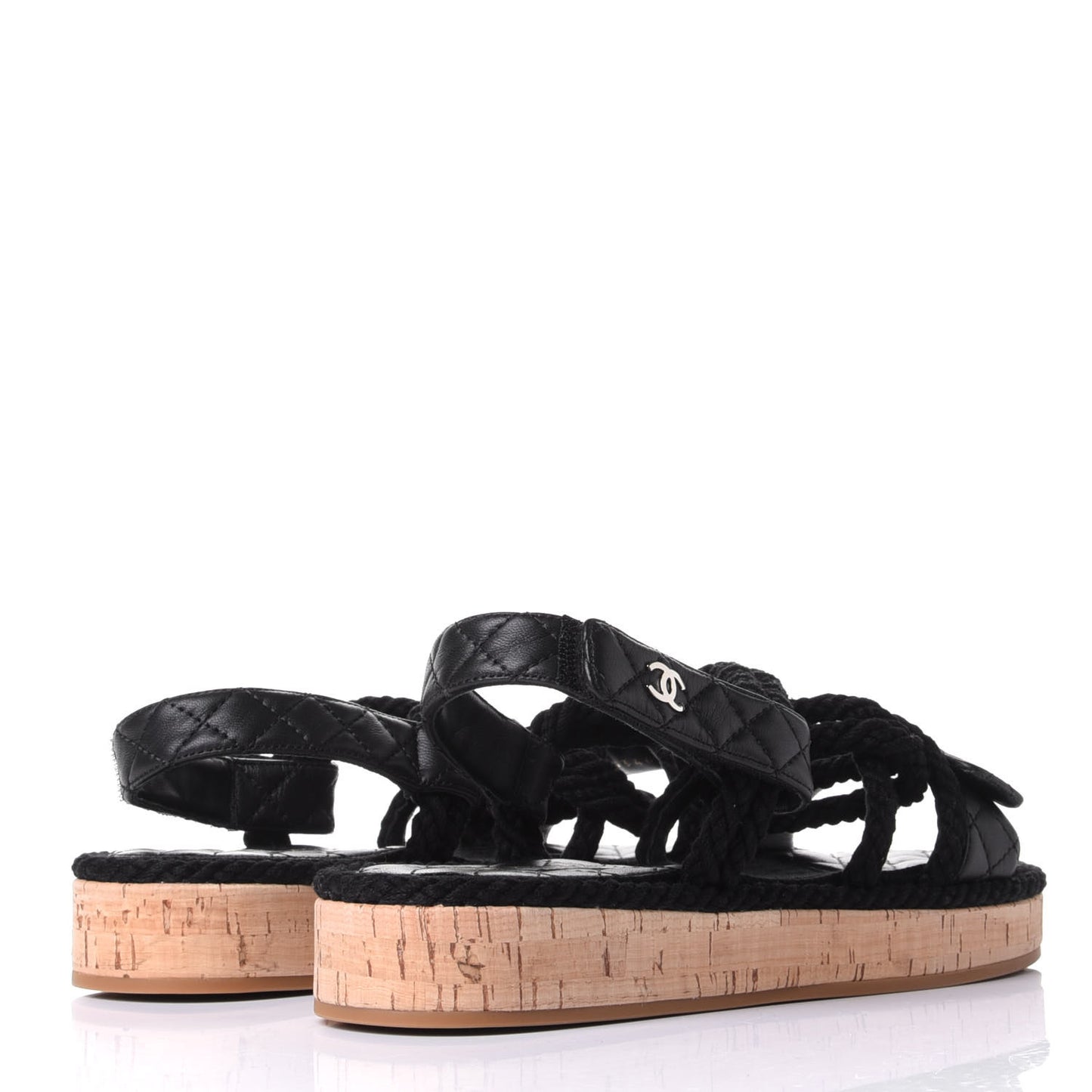 Cord Lambskin Quilted Logo Sandals 39 Black