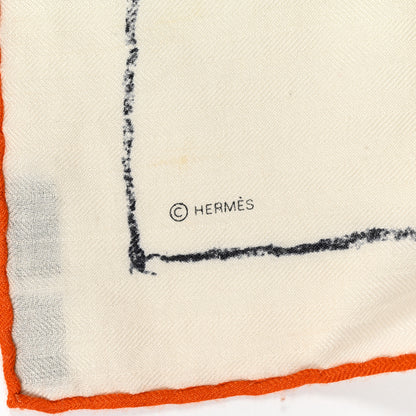 Hermes Cashmere Silk Pirouette au Galop Shawl 140 Blanc Black Gris 5 of 10
