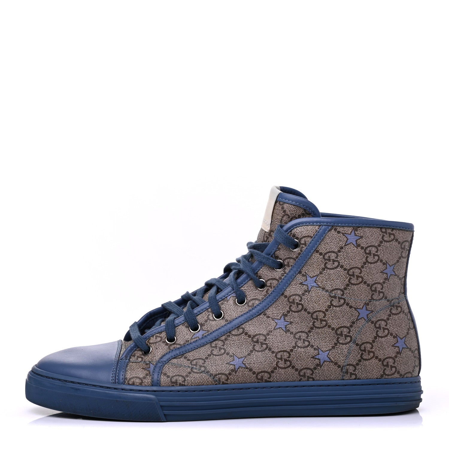 Gucci GG Monogram Supreme Stars High Top Sneakers 11 Beige Blue 1 of 14