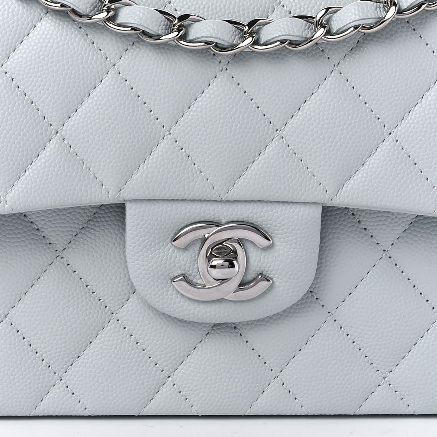 Caviar Quilted Small Double Flap Light Blue