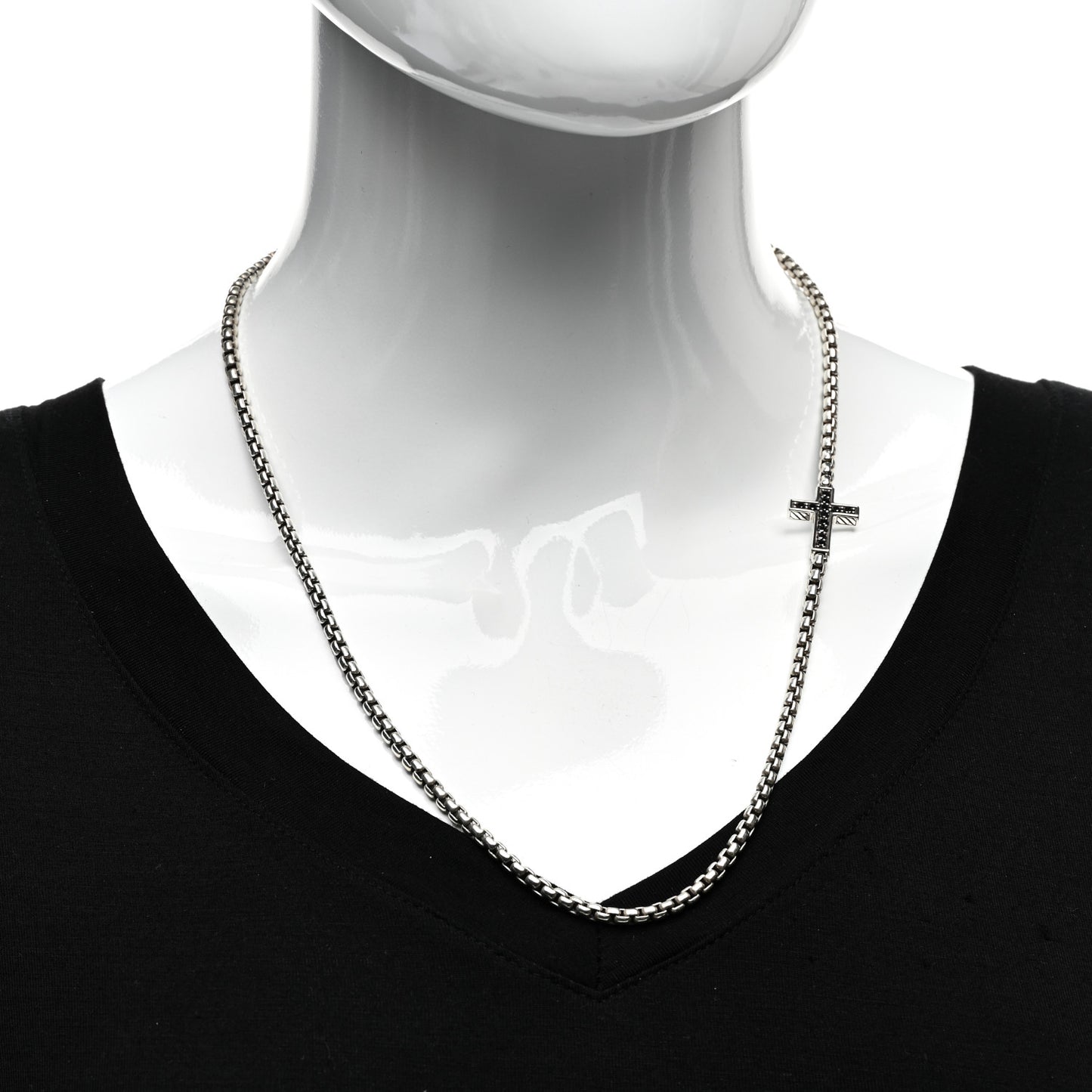 Sterling Silver Black Diamond Streamline Cross Station Necklace 22"