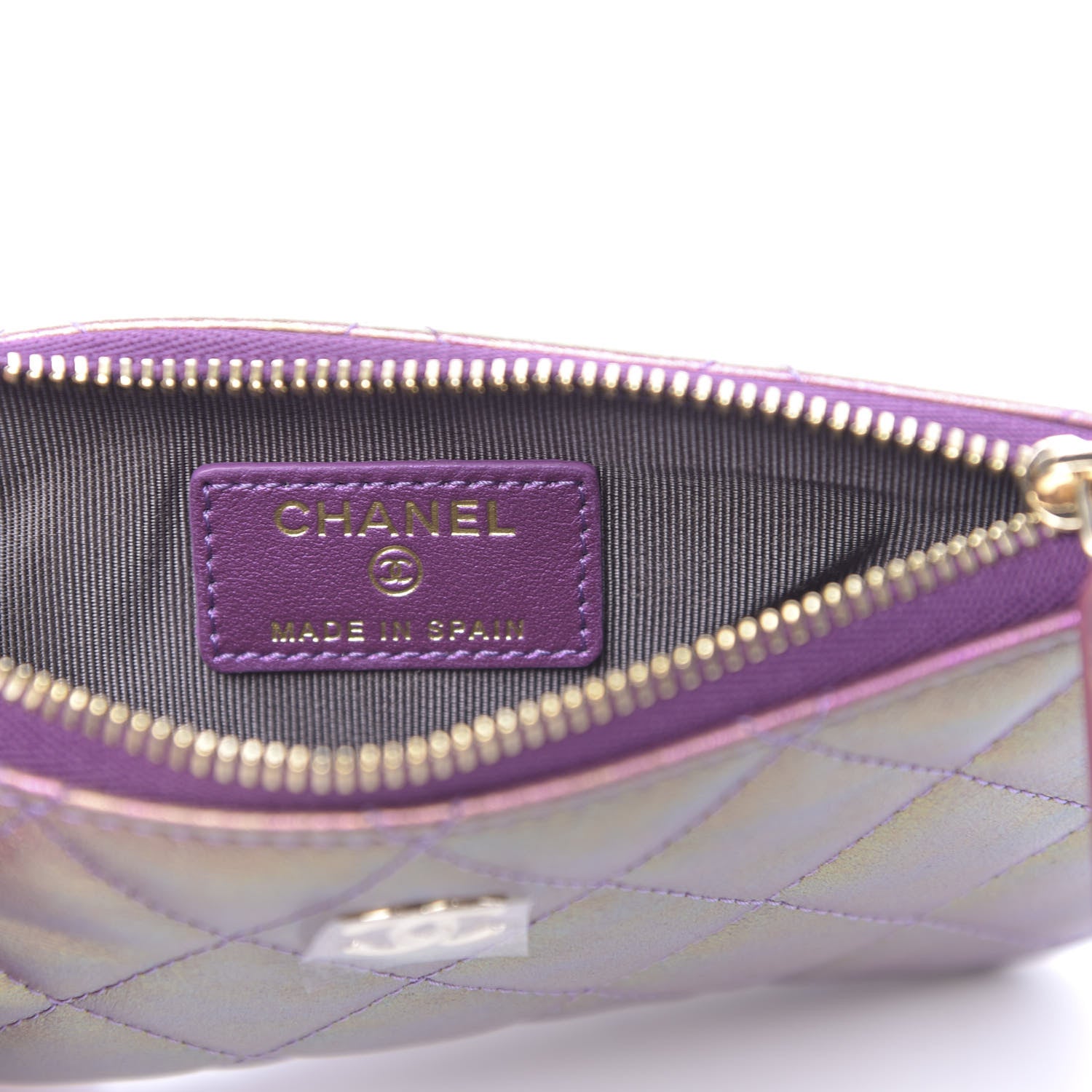 Chanel Iridescent Lambskin Quilted Small Cosmetic Case Purple 6 of 8