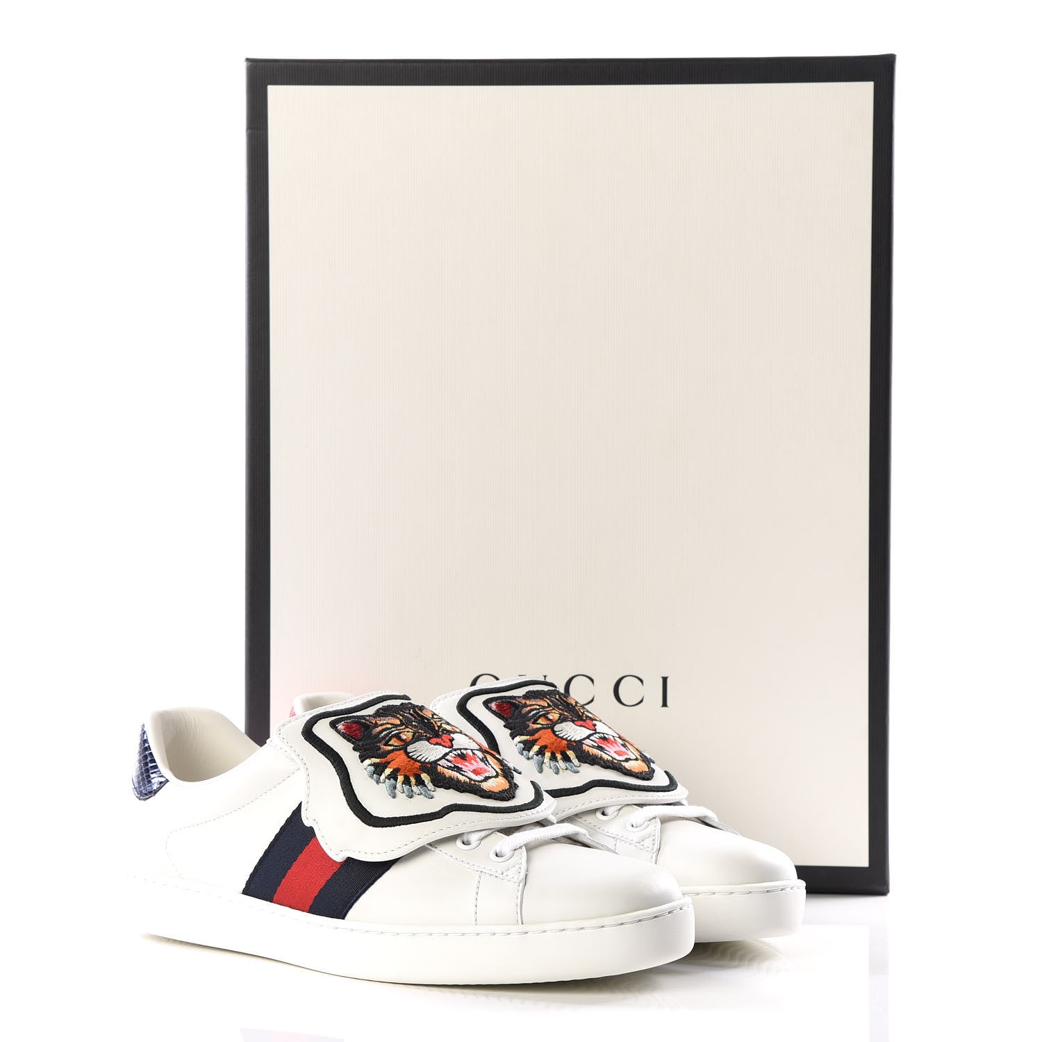 Gucci Calfskin Ayers Web Angry Cat Embroidered Mens Ace Sneakers 5.5 White 9 of 9