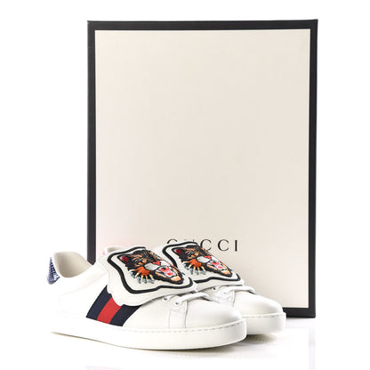 Gucci Calfskin Ayers Web Angry Cat Embroidered Mens Ace Sneakers 5.5 White 9 of 9