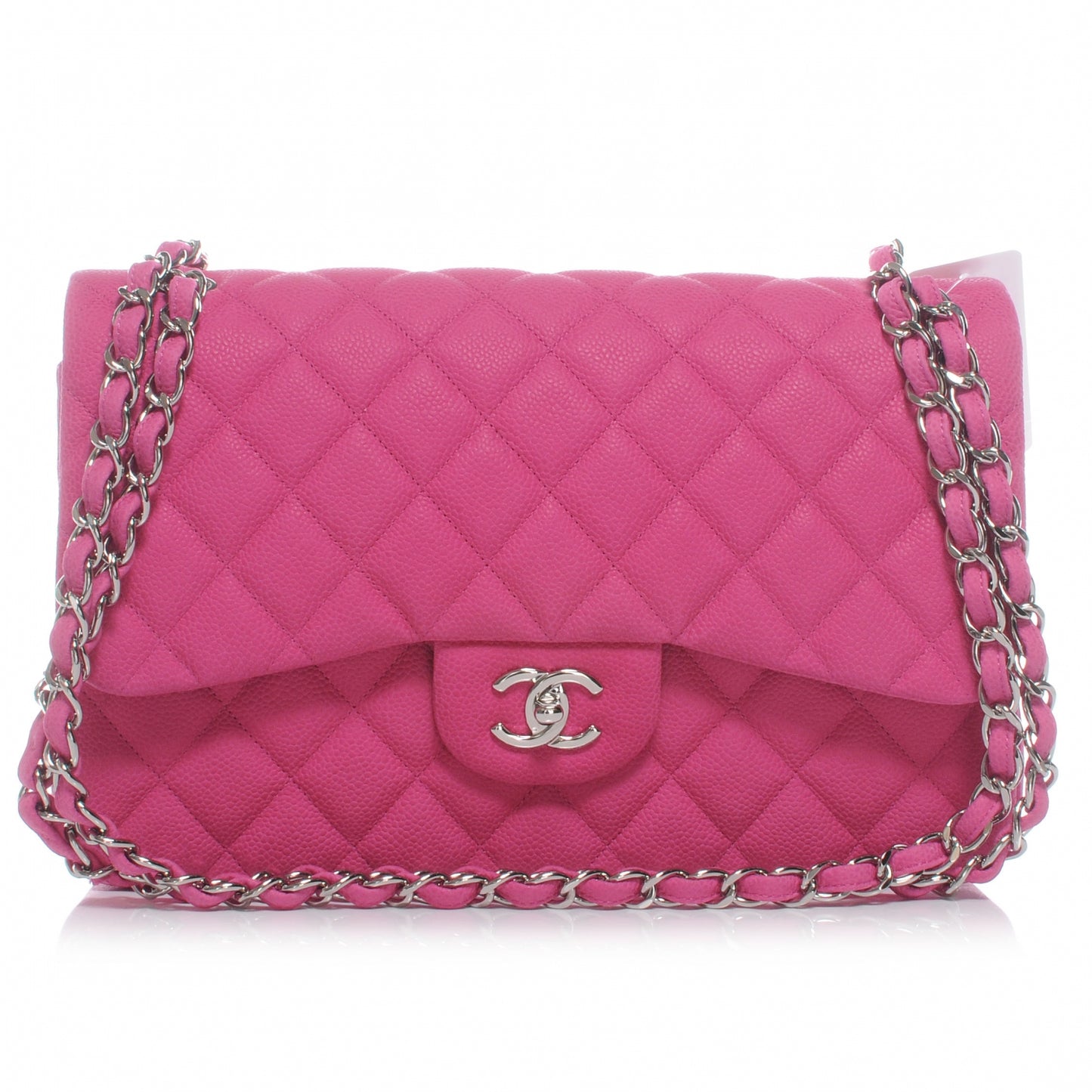 Iridescent Caviar Jumbo Double Flap Hot Pink