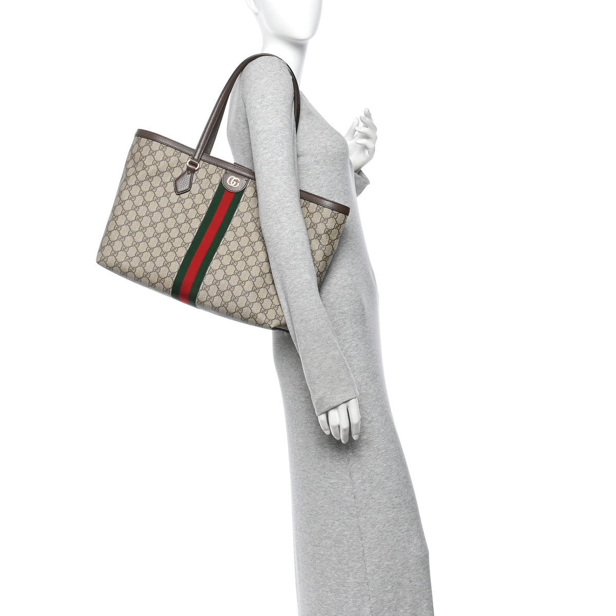 GG Supreme Monogram Medium Ophidia Shopping Tote Brown