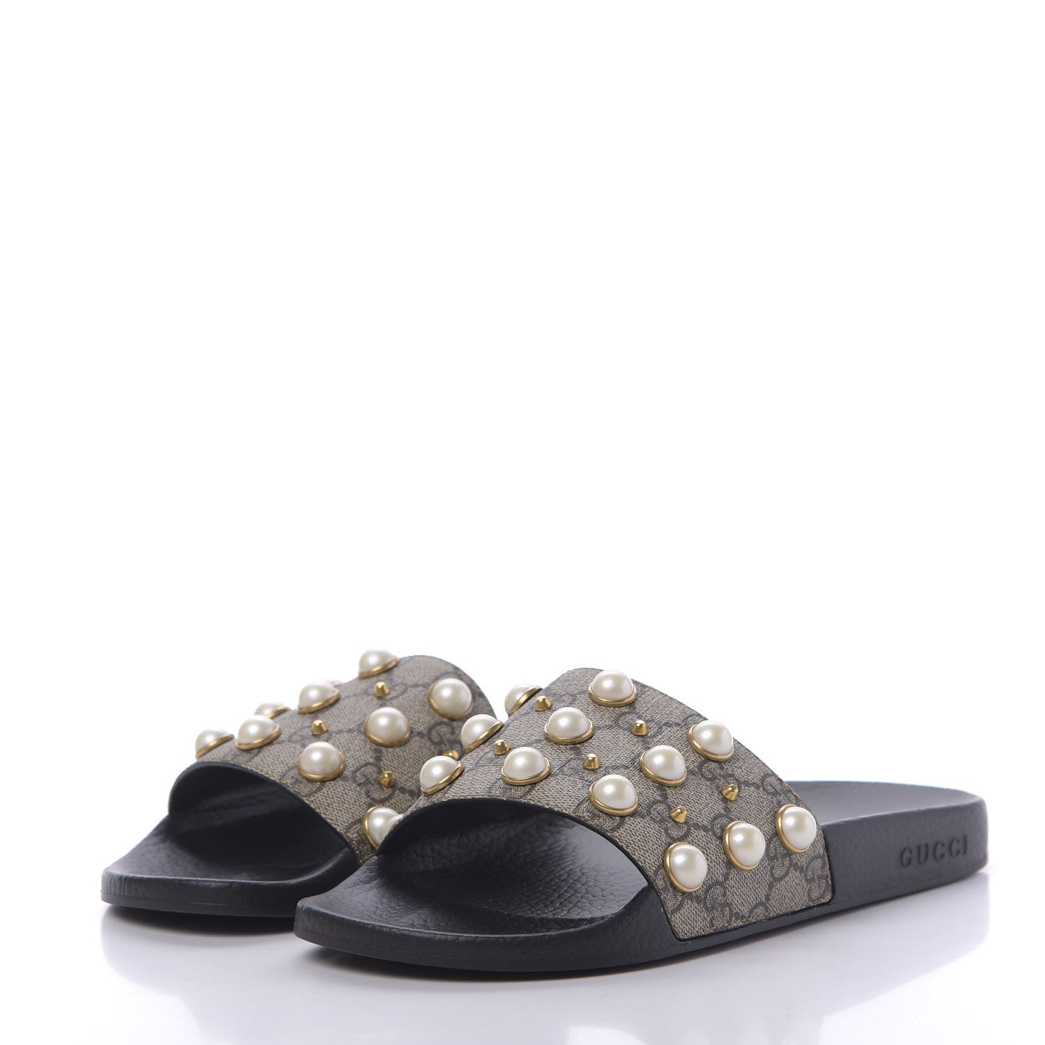 Gucci GG Supreme Monogram Slide Pearls Sandals 39 Beige 3 of 8