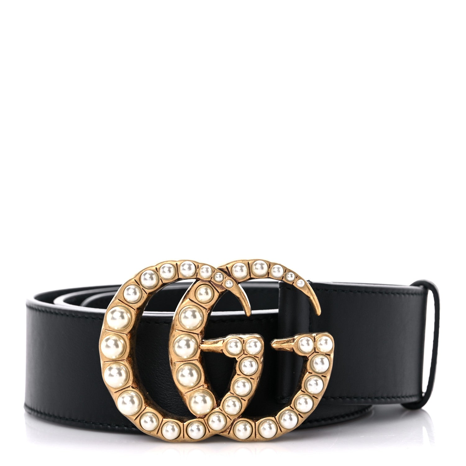 Gucci Moon Calfskin Pearl Double G 40mm Belt 85 34 Black Cream 1 of 5