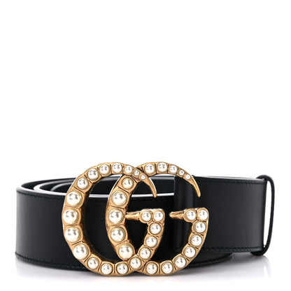 Gucci Moon Calfskin Pearl Double G 40mm Belt 85 34 Black Cream 1 of 5