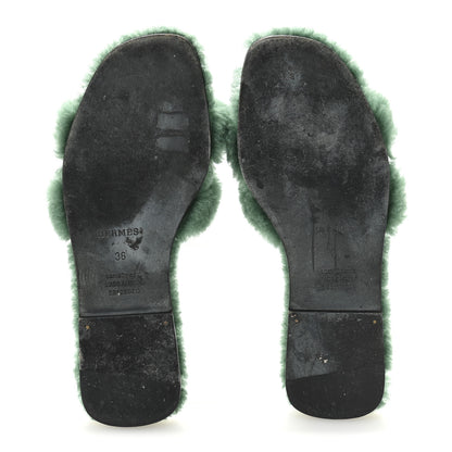 Hermes Woolskin Oran Sandals 36 Vert Anglais 6 of 9