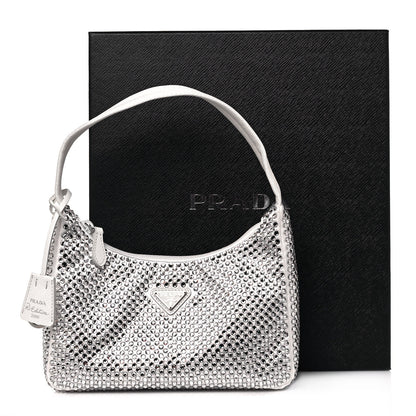 Prada Satin Crystal Mini Re-Edition 2000 Bag White 12 of 12