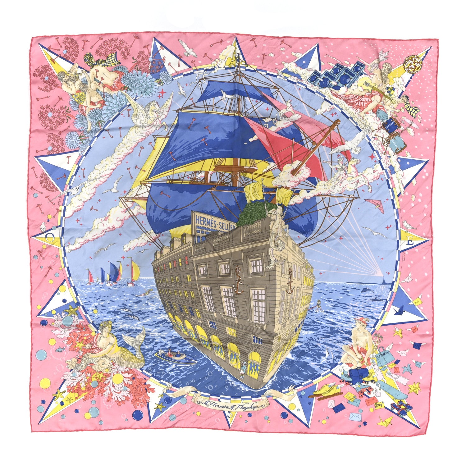 Hermes Silk Flagship Scarf 90 Rose Bonbon Bleu Multicolor 1 of 5